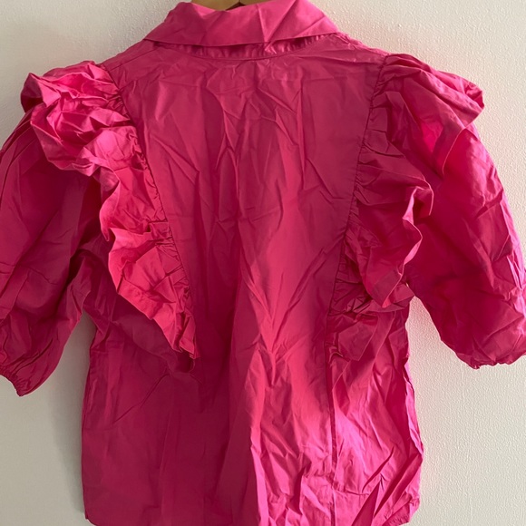 SHEIN Neon Pink Tie Neck Exaggerate Ruffle Trim Top - Picture 10 of 11